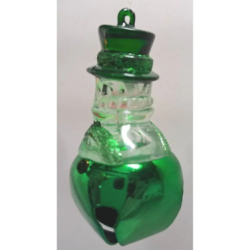 Lot of 3 Jingle Bell Ornaments - Red Snowman, Green Leprechaun, Green Plain Bell